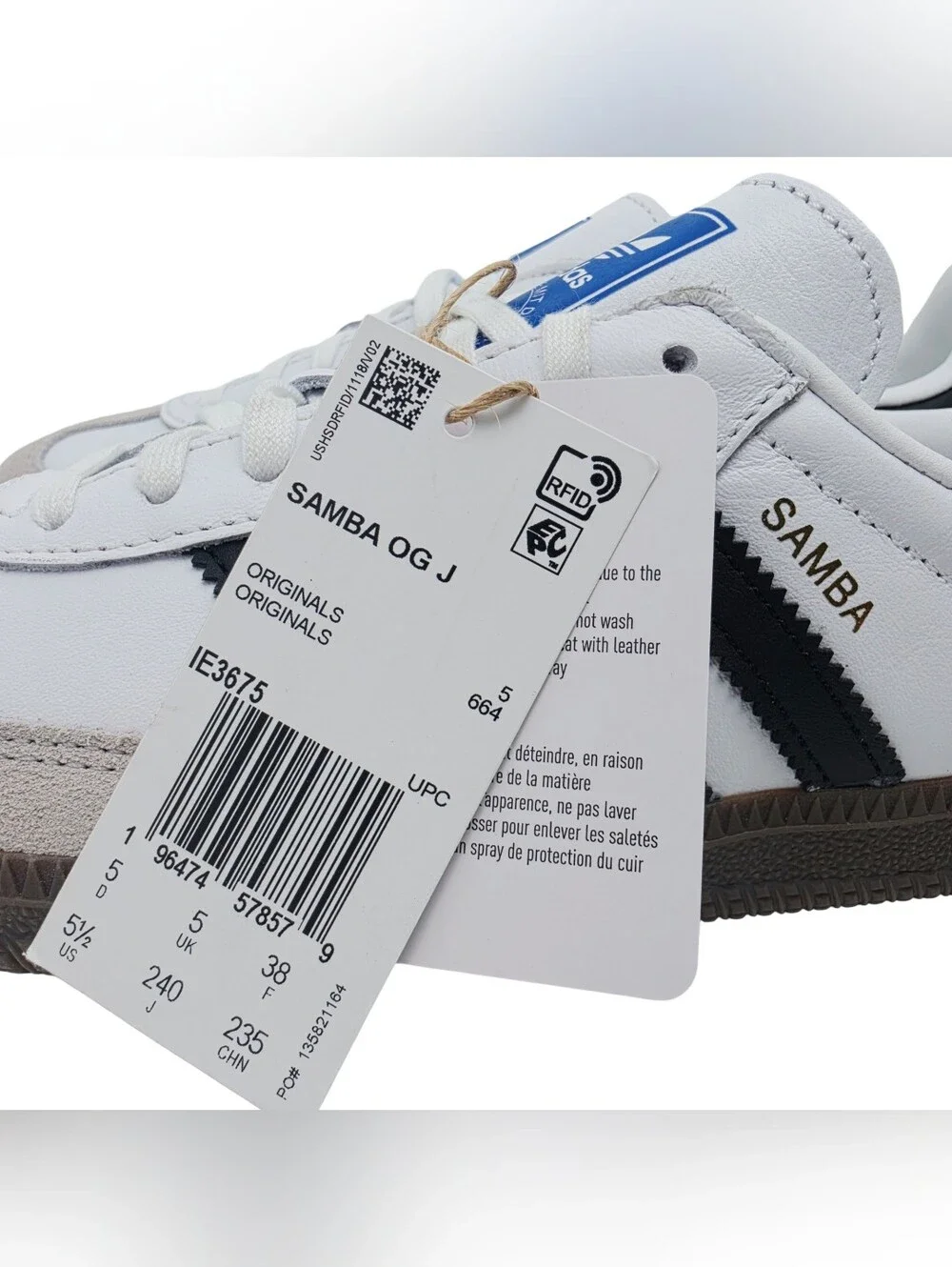Adidas Samba OG Sneakers Size 5.5 White Granite Black